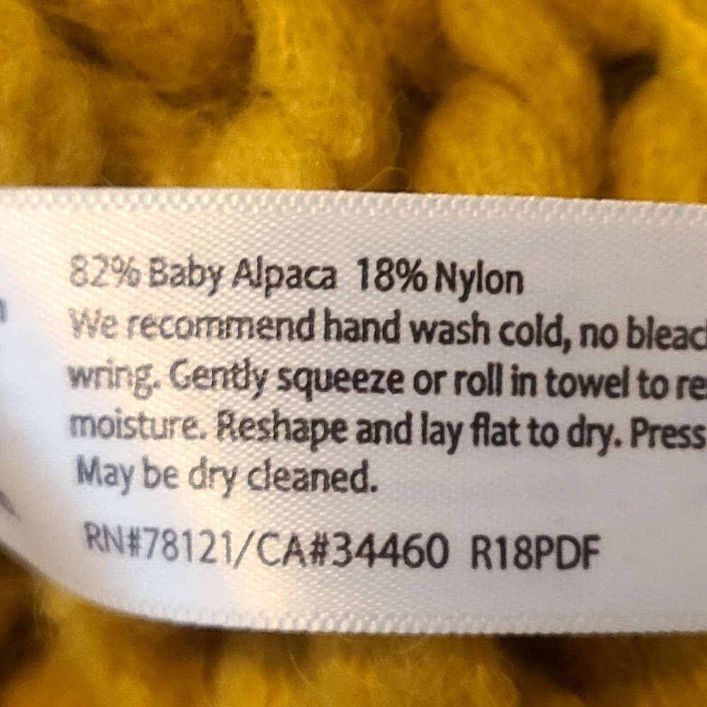 EILEEN FISHER L/XL Mustard Yellow Fisherman Baby Alpaca Chunky‎ Knit Sweater - Picture 6 of 6
